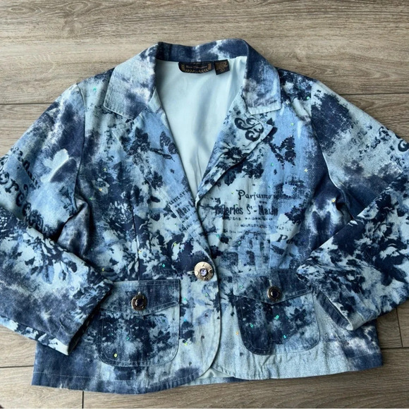 New Direction Sequins Tie  Dye Floral Pattern Blazer - Picture 4 of 14
